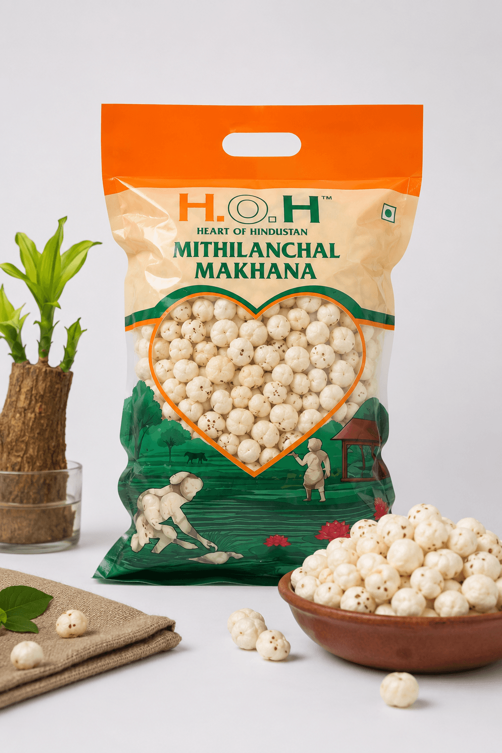 HOH Mithilanchal Makhana — raw foxnuts lifestyle shot